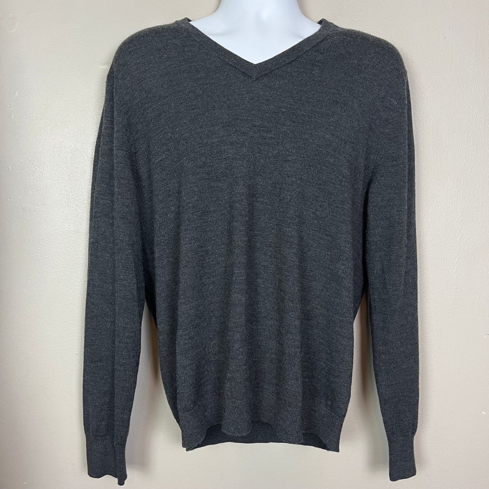 J. Crew Merino Wool V-Neck Sweater Size L Dark Gray‎ Style J7958